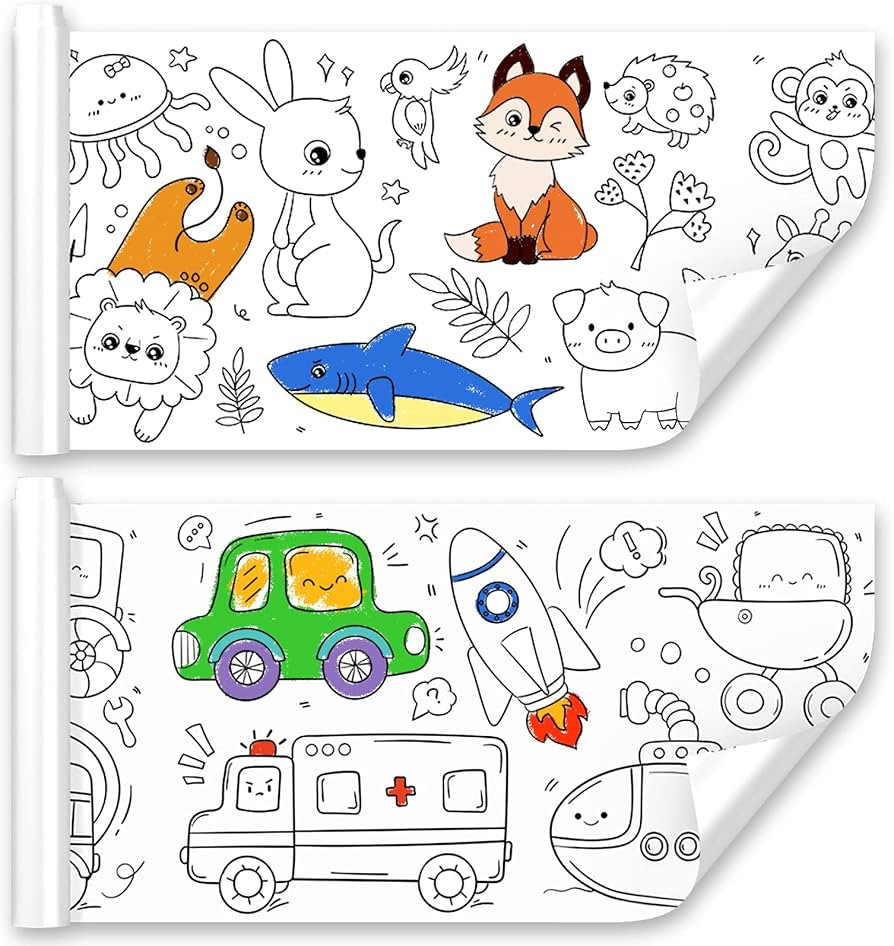 Keweis 2 Pcs Children's Drawing Roll, Coloring Paper Roll for Kids, 118×11.8 Inch Sticky DIY Pai... | Amazon (US)