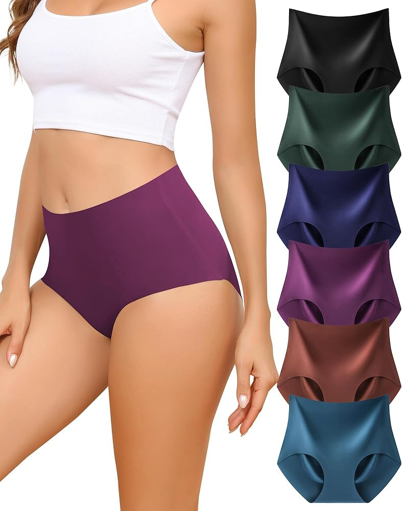 LEVAO Seamless High Waisted Underwear for Women No Show Full Coverage Briefs Stretchy Invisible P... | Amazon (US)