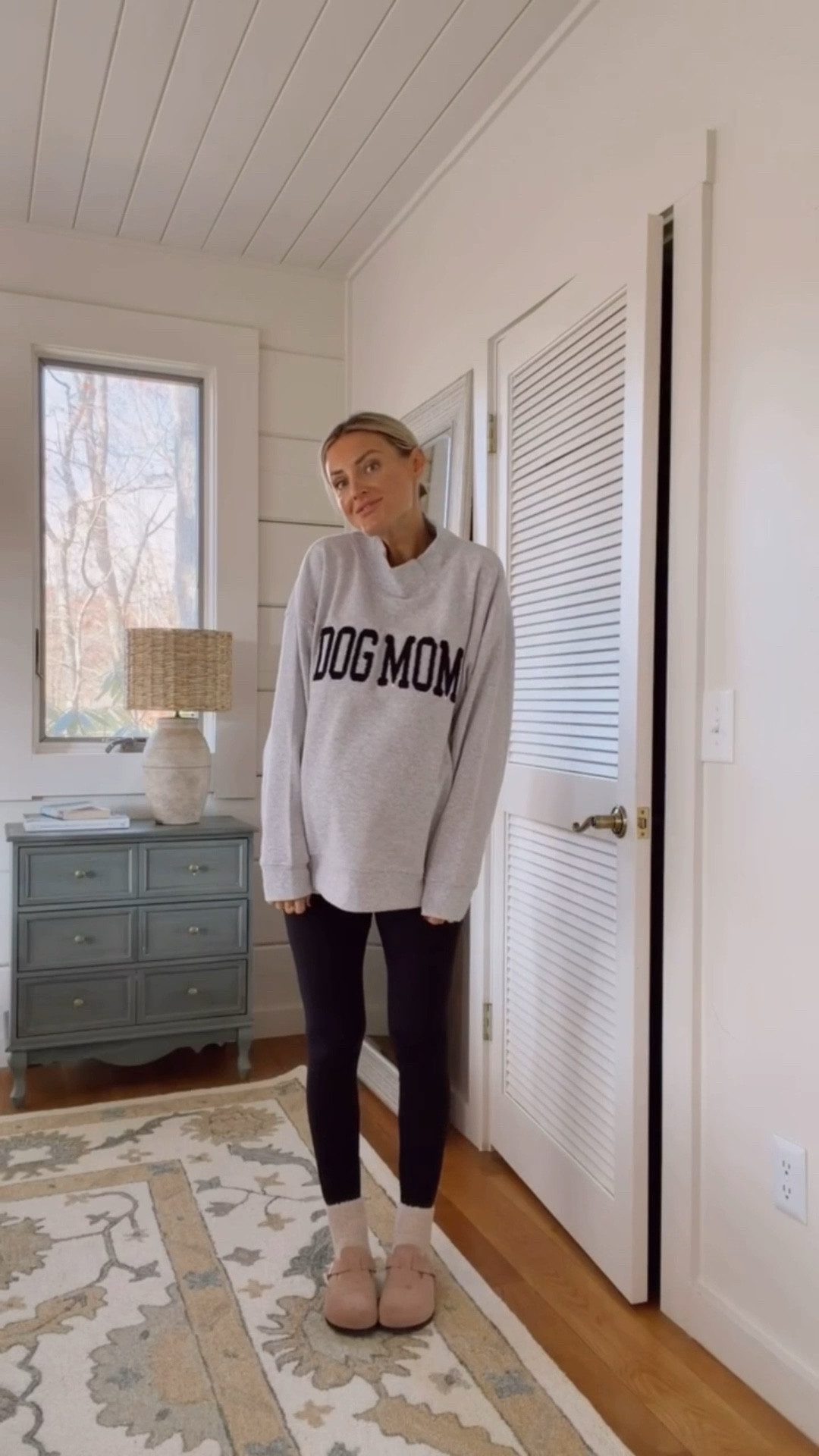 This “dog mom” sweatshirt sold out a few months ago, and now it will be available beginning in February! You can go ahead and order it! It’s so cozy, and I love the mockneck! They also have one that says “cat mom” for the cat lovers! Wearing M in sweatshirt and S in leggings!

Loverly Grey, sweatshirt, dog mom, dog lover, winter outfit, Birkenstock clogs, athleisure, loungewear 

#LTKSeasonal