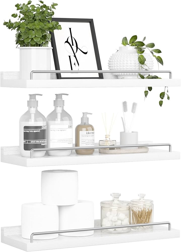 RYOFOBETTO Floating Shelves for Wall Decor, White and Grey Shelves for Bathroom, Living Room, Bed... | Amazon (CA)