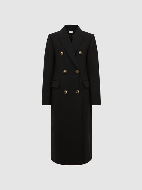 Reiss Black Darla Longline Double Breasted Formal Coat | Reiss UK
