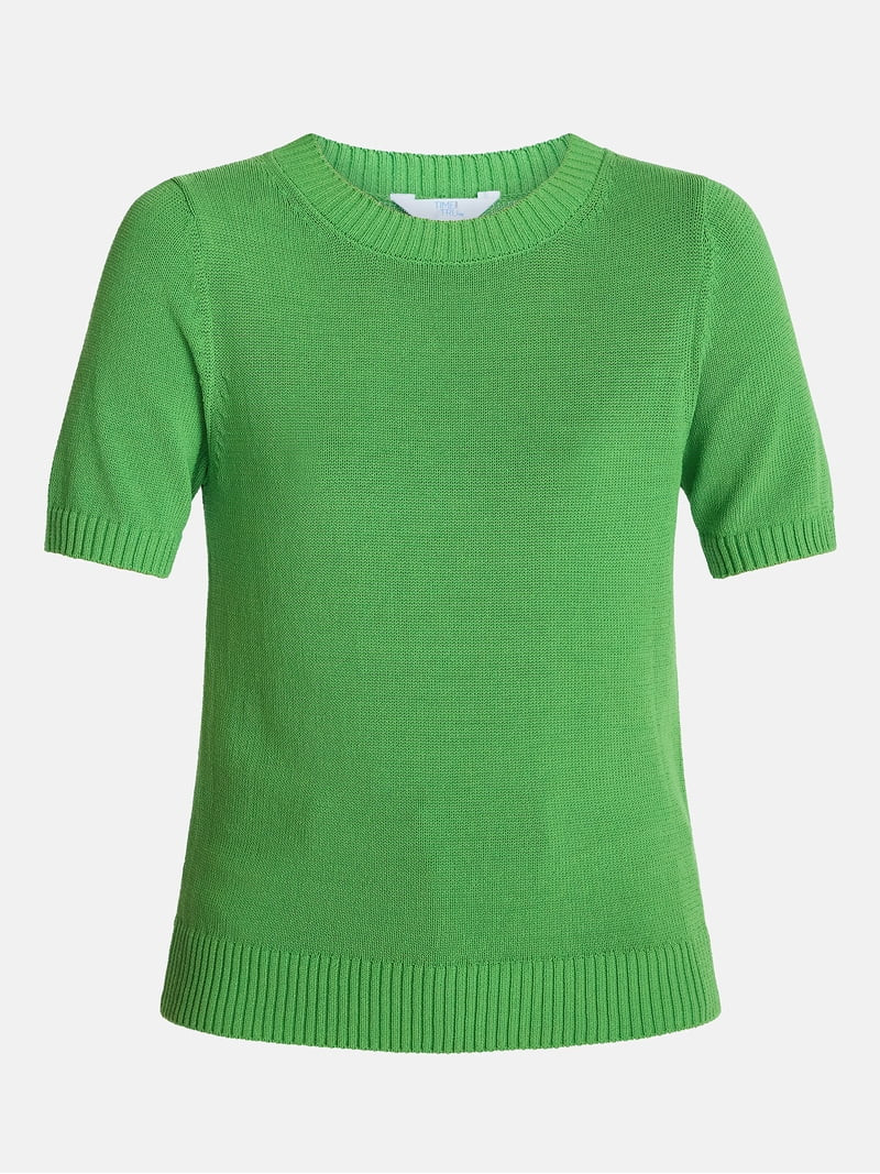 Time and Tru Women's Crewneck Sweater with Short Sleeves, Lightweight, Sizes XS-XXXL - Walmart.co... | Walmart (US)