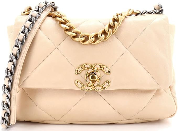 Amazon.com: Chanel, Pre-Loved 19 Flap Bag Quilted Leather Medium, Neutral : Amazon Luxury | Amazon (US)