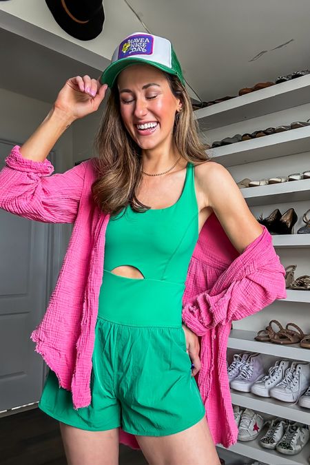 Amazon fashion finds - green athletic romper + have a nice day trucker hat 💚

Have a nice day hat // oversized button down // button down swimsuit cover up // athleisure outfit // summer outfit 

#LTKSeasonal #LTKStyleTip #LTKFindsUnder50