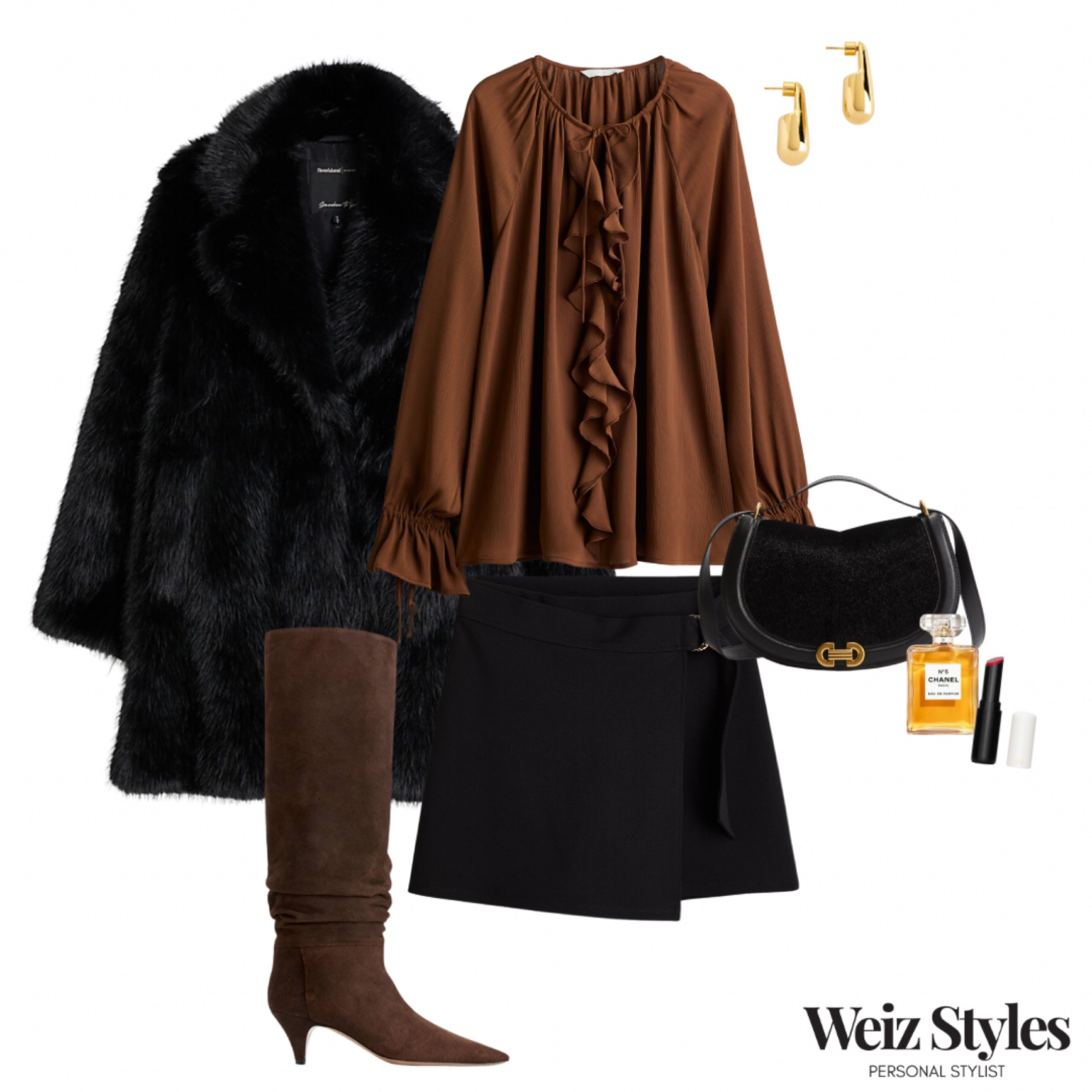 A feminine Autumnal look, perfect for date night 🍂 how gorgeous is this rich brown frilly boots, works so well with the knee high boots, mini skirt and fur coat ✨

Head to www.weizstyles.com to find out how I can help you on your style journey 💖

Louise x

Personal stylist, styling, ootd, neutral aesthetic, London, Weiz styles, shopping, outfit of the day, uk, confident, handbag, bag, perfume, fragrance, lipstick, lip, elevate your style, feel good, flat lay, shopping, high street, designer, ltk, autumn, skirt, skort, shorts, black, brown, autumnal, earth, knee high boots, suede, shirt, blouse, frills, sheet, translucent, feminine, chic, black fluffy coat, fur coat, gold earrings, Chanel no 5, perfume, red lipstick, lippy, lip, handbag, cross body bag, cos, H&M, mango, John Lewis, classic, feminine, date night, sexy, cool, sophisticated, trendy, fabulous, fashion 

#FashionMonth #LTKuk #LTKautumn