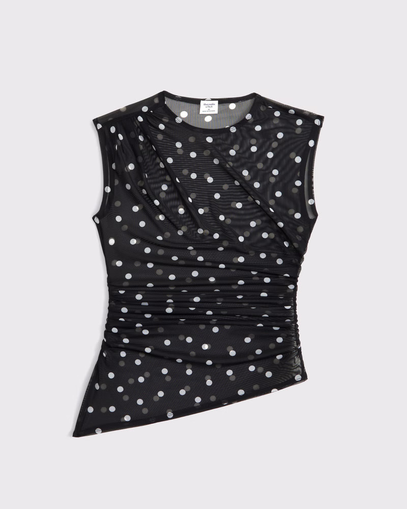 Abercrombie & Fitch Women's Draped Mesh Top in Black Polka Dot - Size XXS | Abercrombie & Fitch (US)