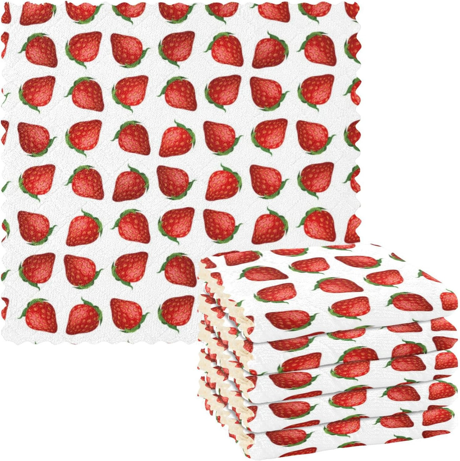 Strawberry Kitchen Towels Set of 6 Reusable Super Absorbent Dish Cloths for Washing Dishes Cars H... | Amazon (US)
