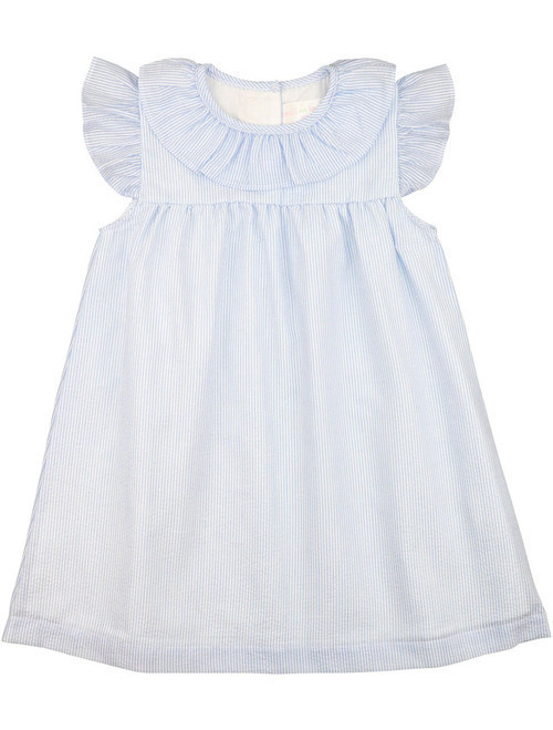 Blue Seersucker Ruffle Dress - Shipping Late June | Cecil and Lou