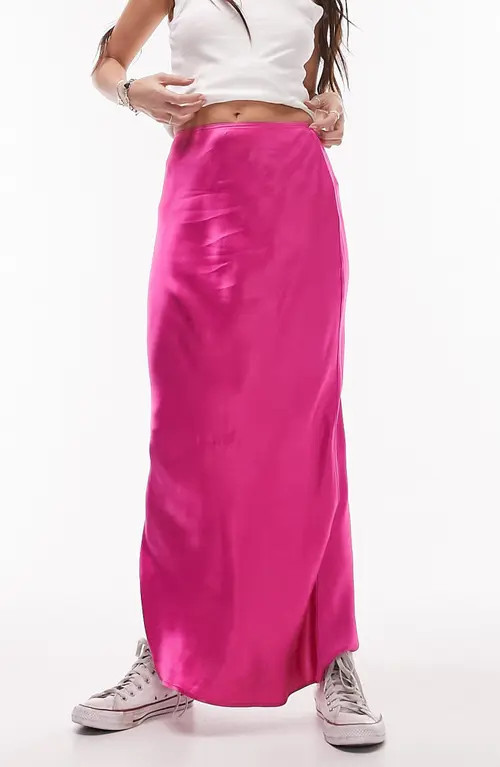 Topshop Bias Cut Satin Maxi Skirt in Pink at Nordstrom, Size 12 Us | Nordstrom