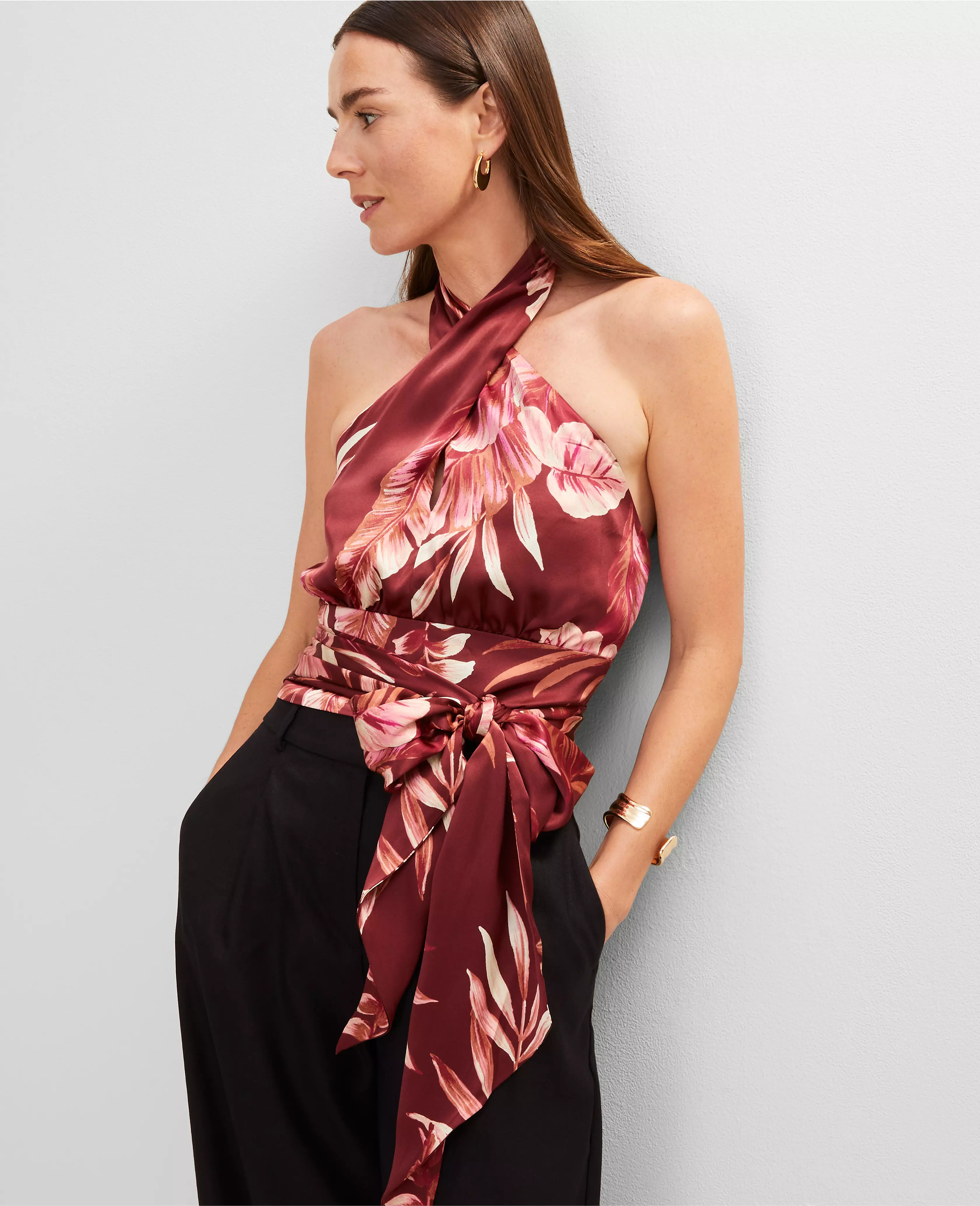 Studio Collection Twist Halter Top in Tropical Print | Ann Taylor