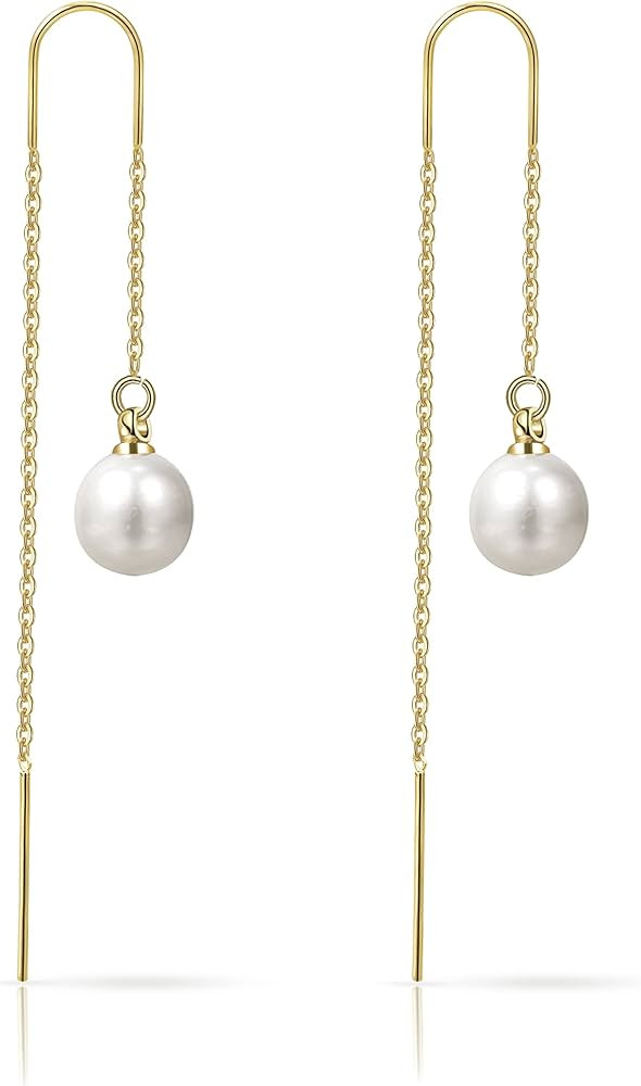 Cowlyn Pearl Tassel Threader Earrings 925 Sterling Silver Long Drop Dangle Ear Line Eardrop Pierc... | Amazon (US)