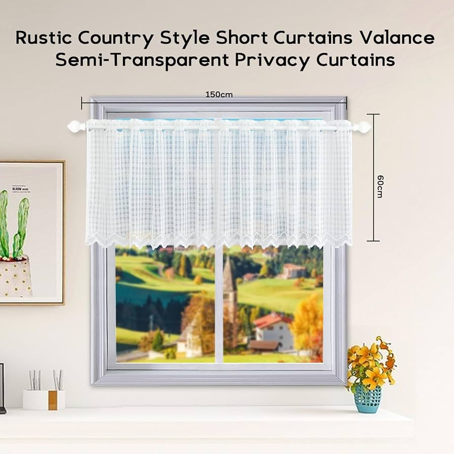 ZHH Short Net White Curtains for Windows - British Grid Cafe Kitchen 17 inch Drop Valance Simple ... | Amazon (UK)