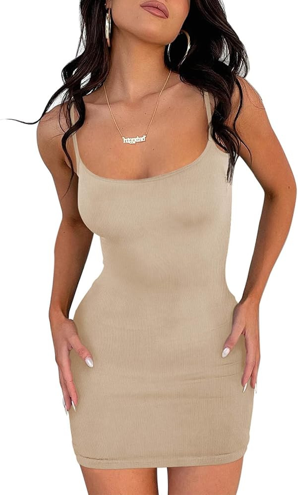 REORIA Women’s Sexy Lounge Slip Short Dress Casual Sleeveless Backless Ribbed Bodycon Mini Dres... | Amazon (US)