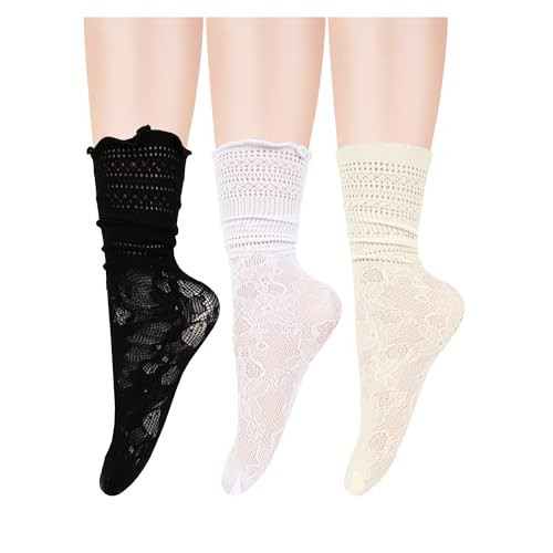 Benefeet Sox Loose Lace Ankle Socks Lace Socks Women Black Tulle Socks Vintage Floral Print Dress Socks Sexy See Through Socks White Mesh Socks for Women Transparent Pretty Socks | Amazon (US)