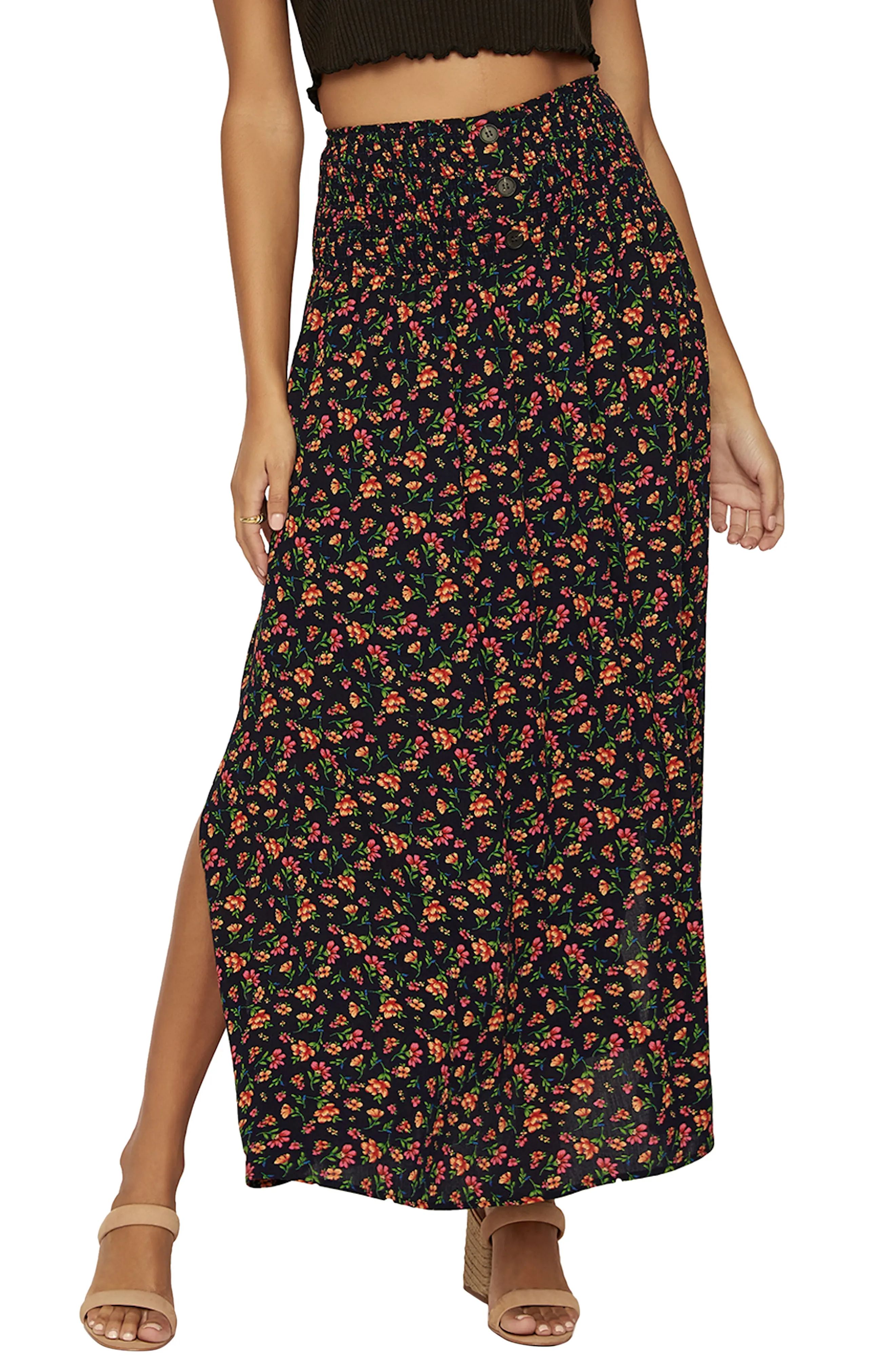 Lost + Wander Party Till Dawn Floral Maxi Skirt in Black Multi at Nordstrom, Size Small | Nordstrom