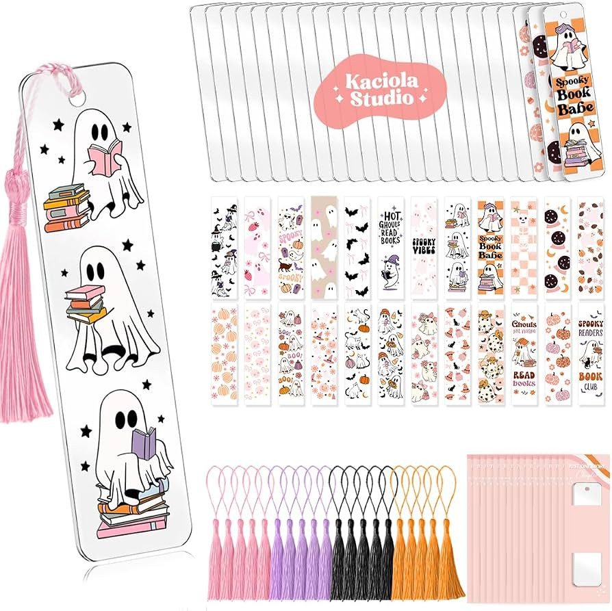 24 Set Bookmark Making Kit, Acrylic Bookmark Blanks with 24 UV DTF Stickers About Halloween Theme... | Amazon (US)