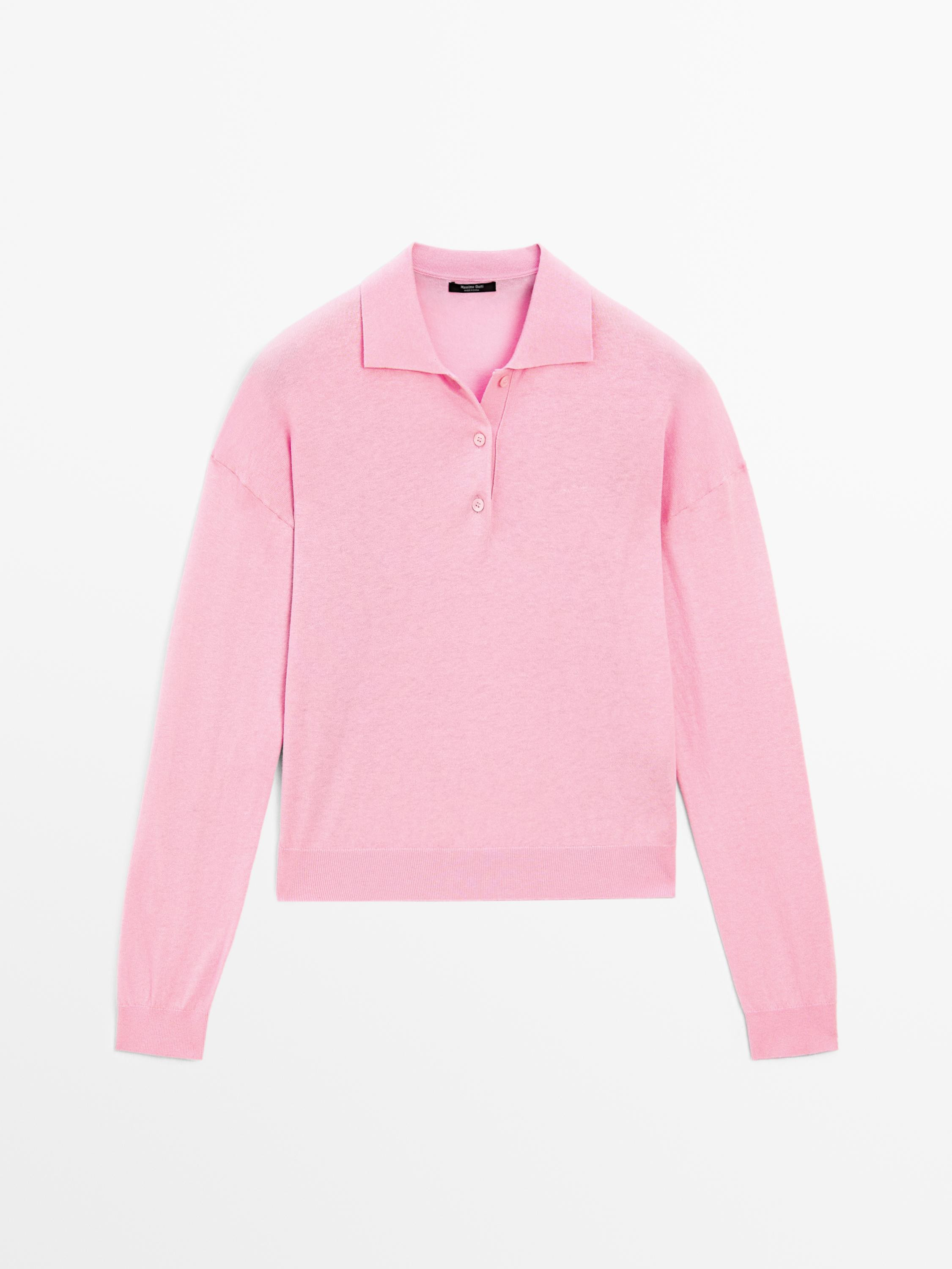Cotton blend knit polo sweater | Massimo Dutti US