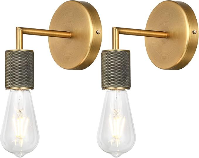 PASSICA DECOR 2 Pack Vintage Wall Light Fixture Industrial Sconce Vanity Light Antique Brass Lamp... | Amazon (US)