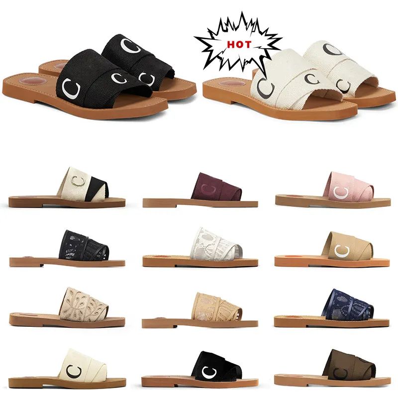 Woody Slippers Women Fashion Designer Flat Sandals Rubber Slides Classic Summer Beach Canvas Slip... | DHGate