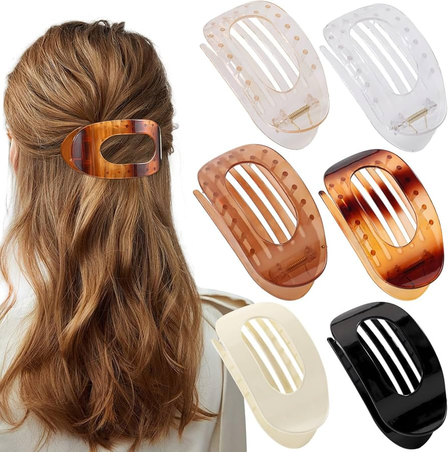 6 PCS Flat Claw Clips for Women, French Design Flat Hair Claws, Strong Hold Side Hair Clips for T... | Amazon (US)