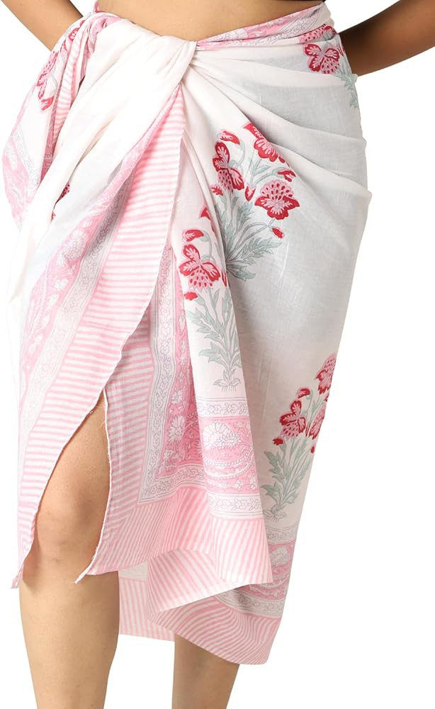 100% Cotton Sarong Coverups for Women Indian Hand Block Print Swimsuit Pareo Wrap Skirt Beach Swi... | Amazon (US)