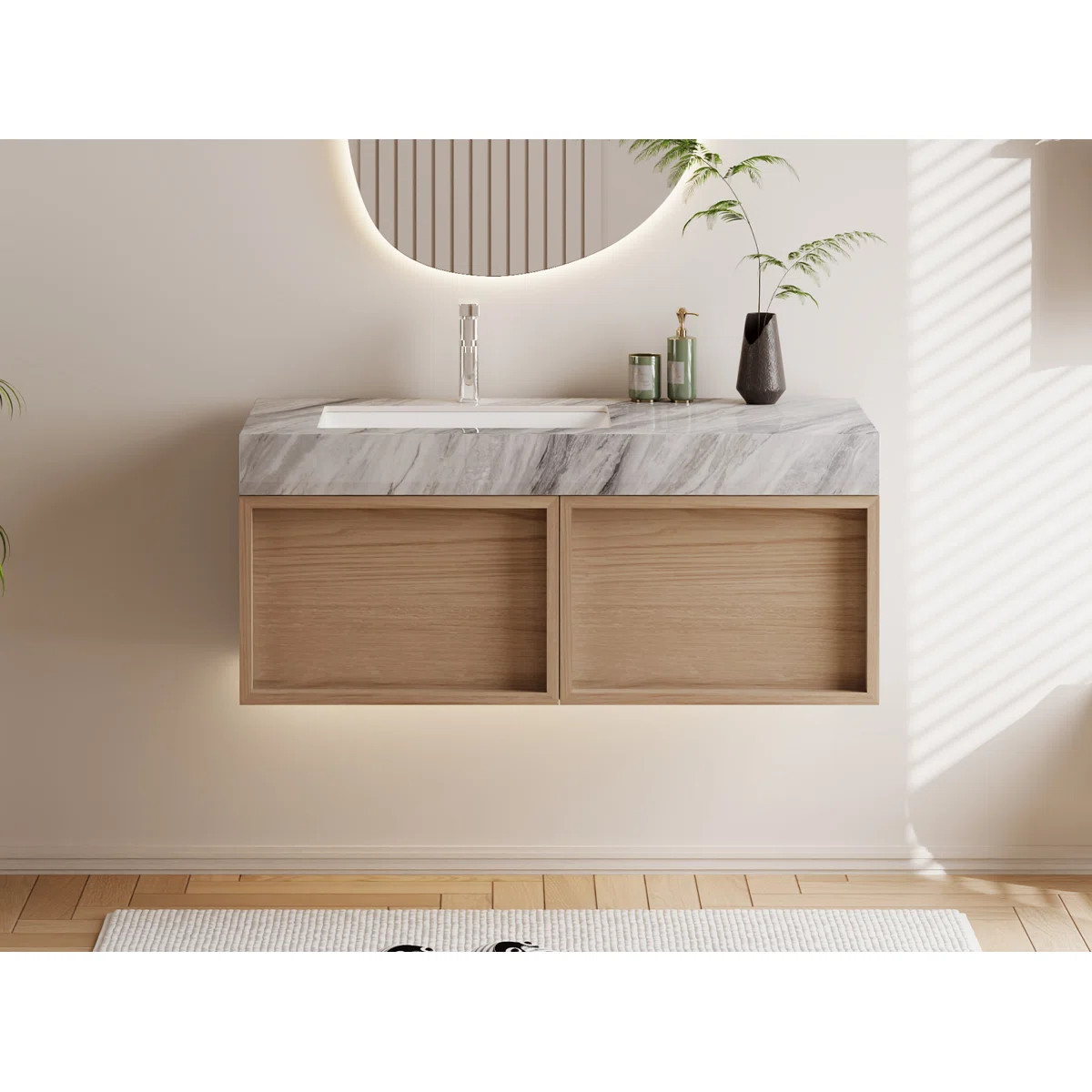 36" Modern Floating Bathroom Vanities, Sintered Stone Table top with Solid Wood Cabinets, Not Ass... | Wayfair North America