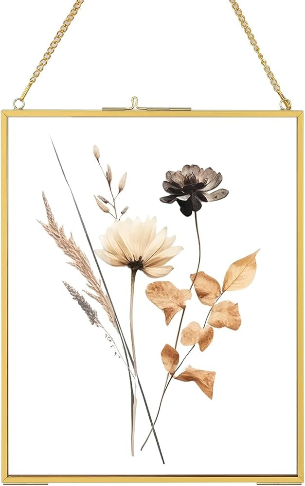 8x10 Gold Floating Picture Frames, Double Glass Hanging Frame for Pressed Flower, Vintage Brass P... | Amazon (US)