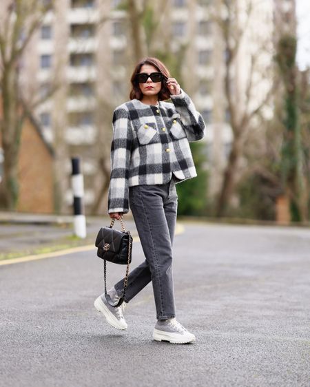 Check Plaid Cropped Cardigan Jacket Levi’s 501 Crop Jeans Grey Chanel 19 Black Converse Chunky Sneakers Grey Chanel Sunglasses 

#LTKstyletip #LTKover40 #LTKeurope