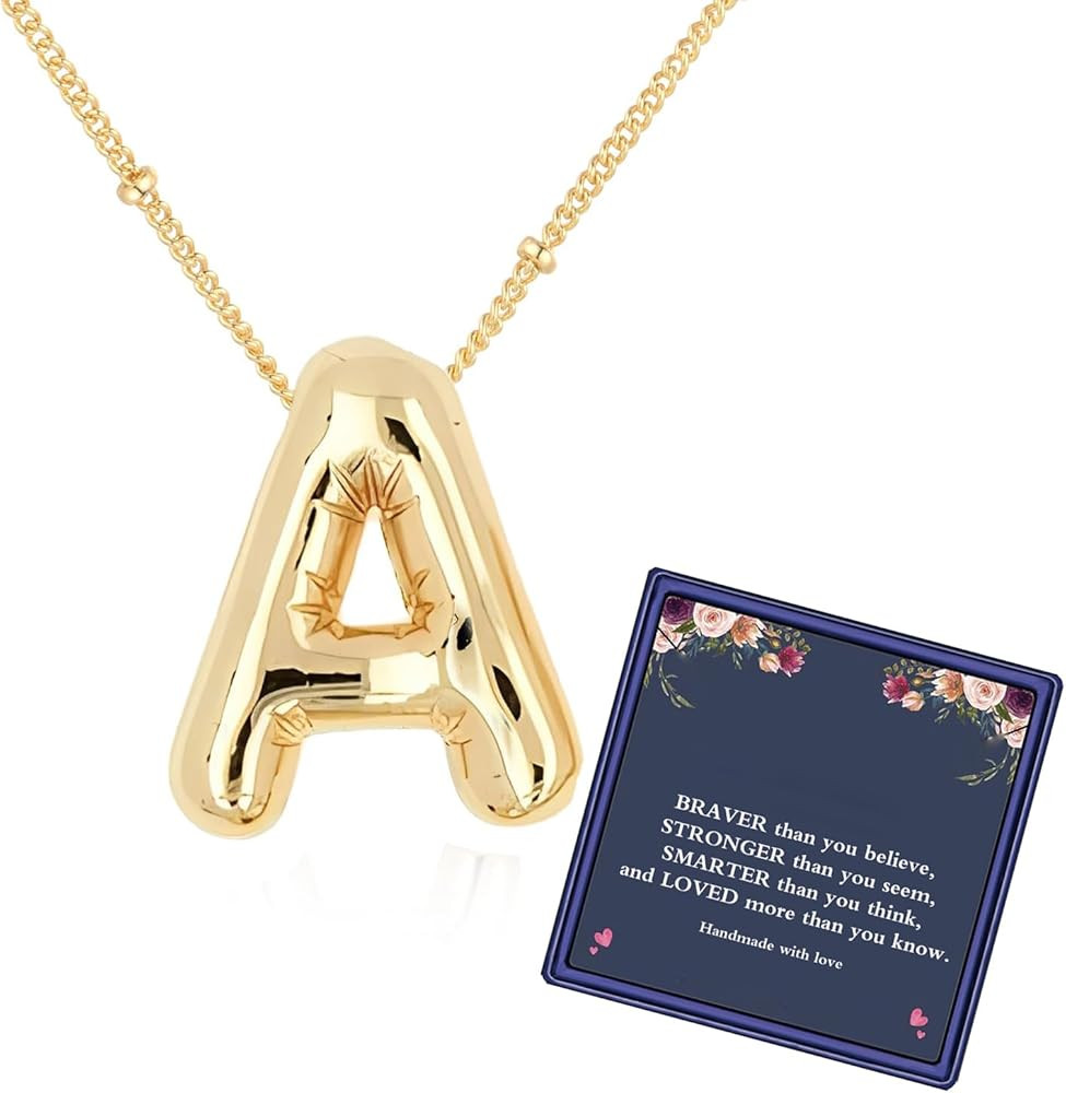 Bubble Letter Necklace For Women,Dainty Balloon Initial Necklaces 18k Gold Plated Chain Pendant A... | Amazon (US)