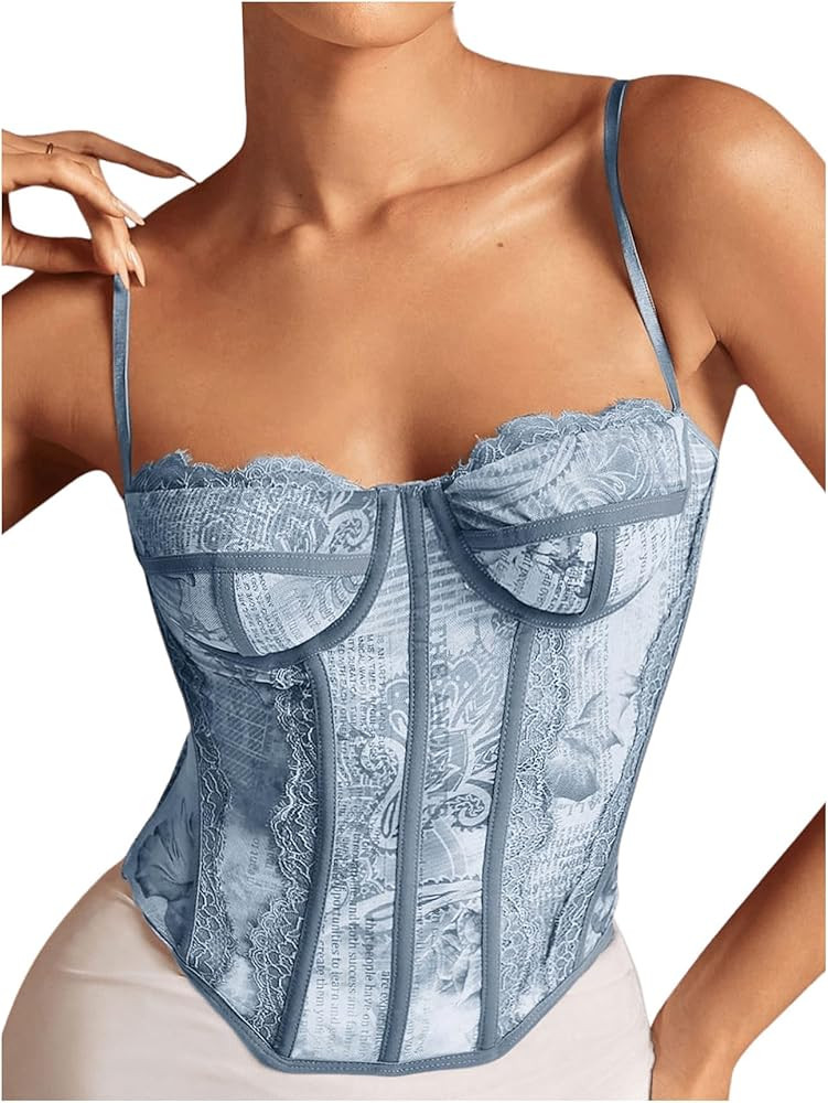SHENHE Women's Lace Bustier Corset Top Sexy Floral Backless Going Out Tops Mesh Crop Top Camisole | Amazon (US)