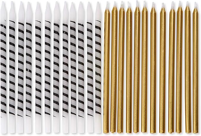 Papyrus Birthday Candles, White & Black Stripe & Gold (24-Count) | Amazon (US)