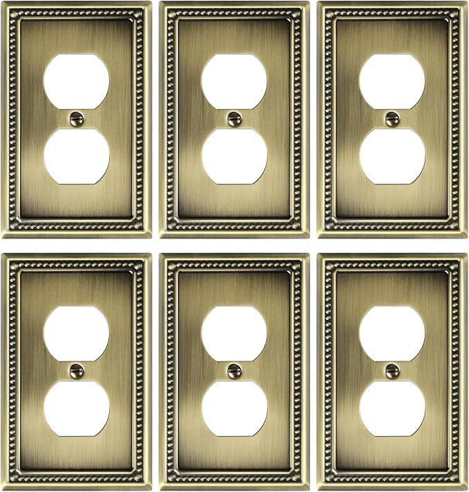 6-Pack Duplex Outlet Cover Plate, Antique Brass Metal Wall Plates for Electrical Outlets, 1 Gang ... | Amazon (CA)