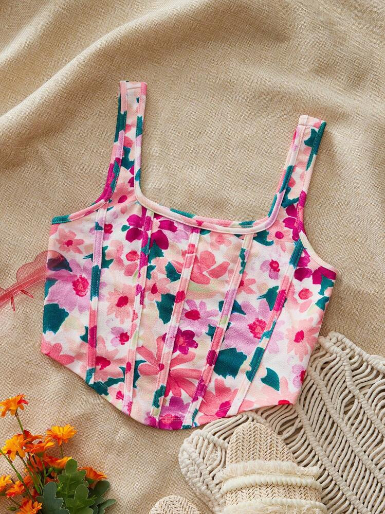 SHEIN VCAY Vacation Knit Printed Slim Fit Women's Tank Top,For Summer Vacation, Women Summer Clothing | SHEIN