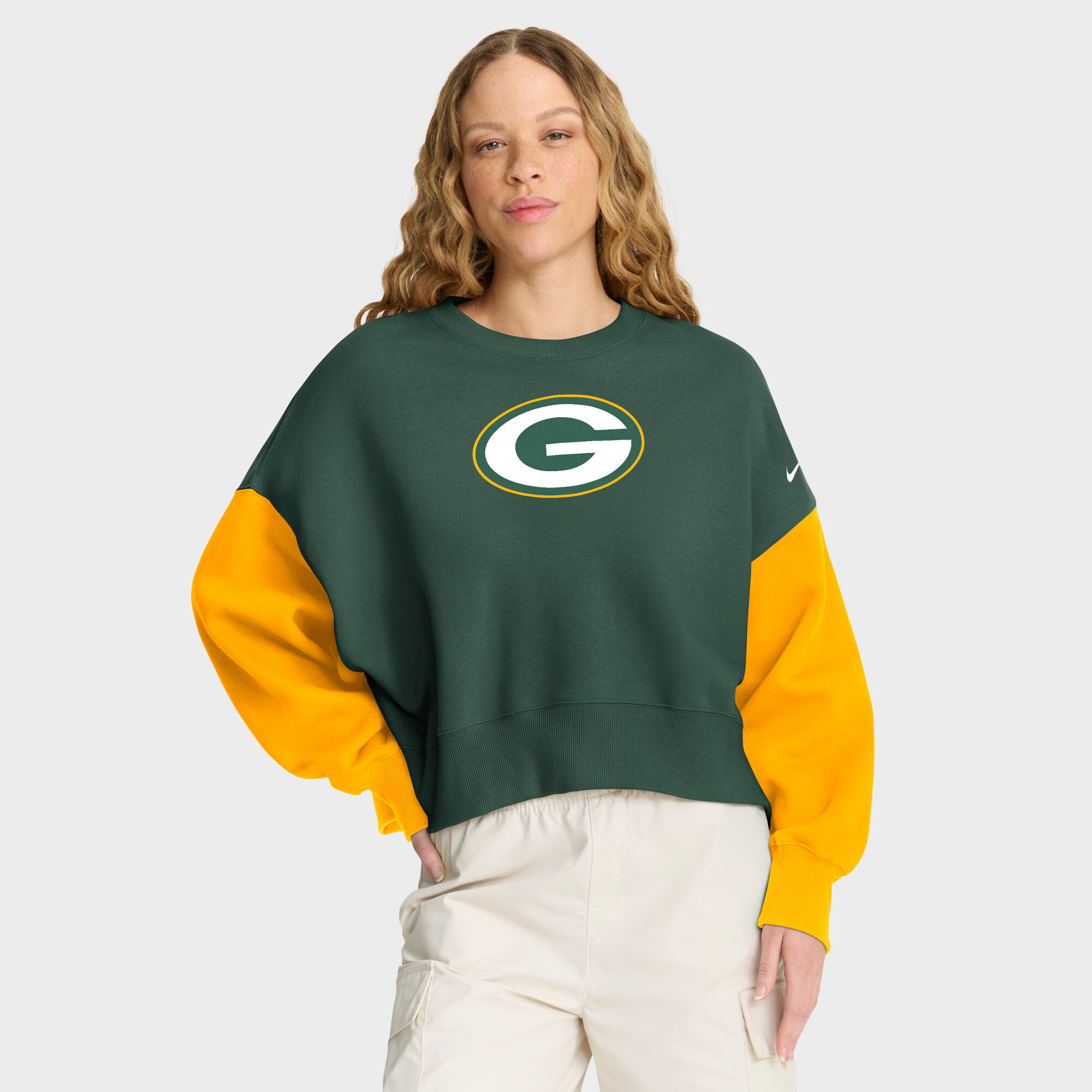 Women's Nike Green Green Bay Packers Oversized Color-Block Pullover Sweatshirt | Fanatics