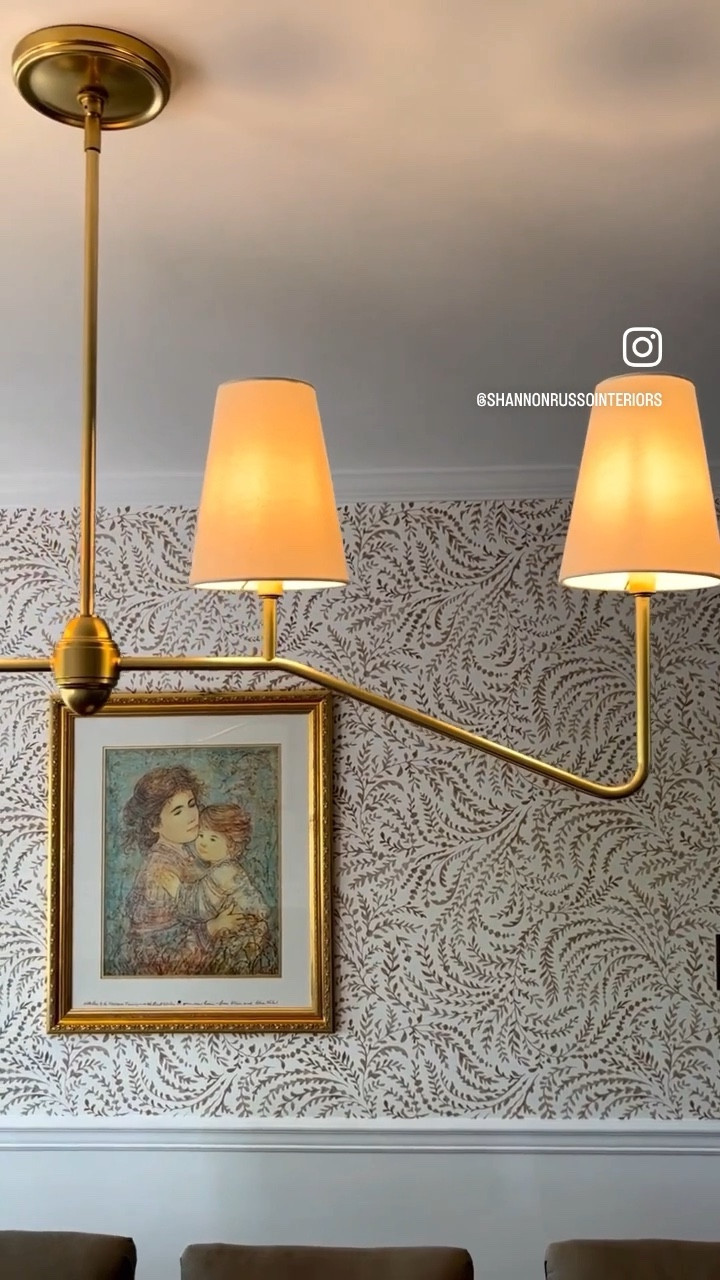 Hosting with style: stunning dining room wallpaper from Serena and Lily, gold light fixture, 4 light chandelier, brass light, gold accents, home decor, transitional decor, Shannon Russo Interiors

#LTKhome #LTKFind