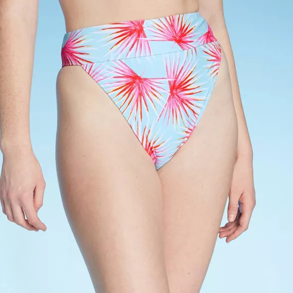 Women's High Leg High Waist Bikini Bottom - Xhilaration™ Blue Tropical Floral | Target