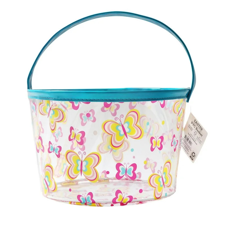 Easter Pink and Yellow Butterfly Clear PVC Basket, by Way To Celebrate | Walmart (US)