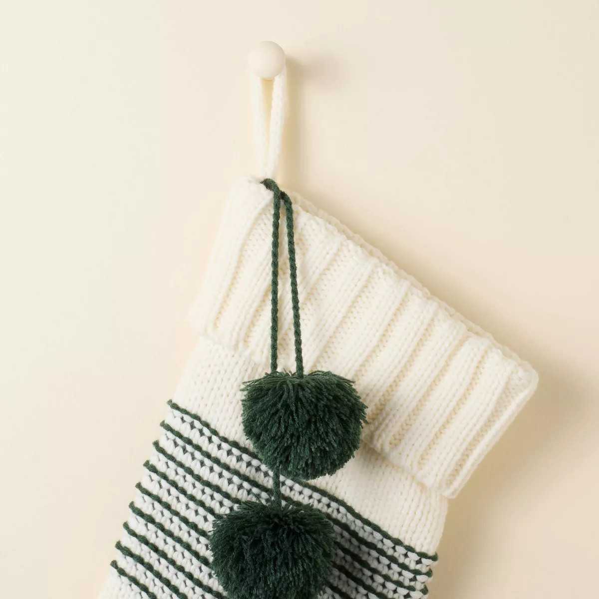 Texture Stripe Knit Christmas Stocking Green/Cream - Hearth & Hand™ with Magnolia | Target