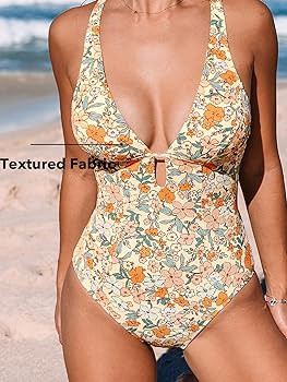 CUPSHE Women's One Piece Swimsuit Deep V Neck Keyhole Cutout O Ring Textured Bathing Suit | Amazon (US)