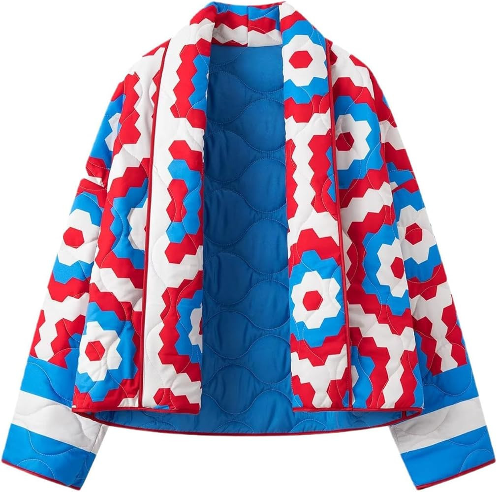 Flygo Floral Quilted Jacket Women Cropped Puffer Jackets Lightweight Oversized Open Front Printed... | Amazon (US)