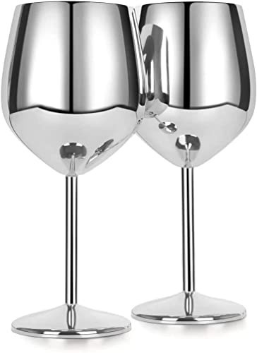 VERISA Stainless steel wine glasses,18oz Unbreakable Steel Wine glass, Shatterproof Metal Wine Glass for Outdoor, Picnic,Party, wine gifts for women Red wine 2 wine glasses (SILVER) | Amazon (US)