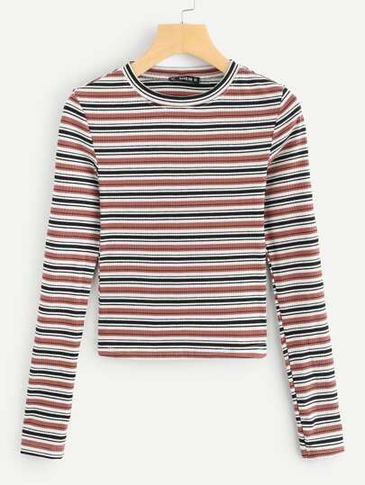 SHEIN Colorful Striped Ribbed Tee | SHEIN