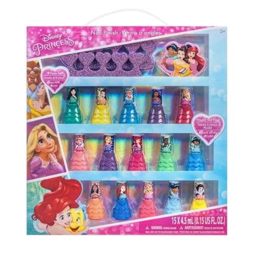 Disney Princess Nail Polish Set, 15-Piece Peel-Off with Toe Spacers | Amazon (US)
