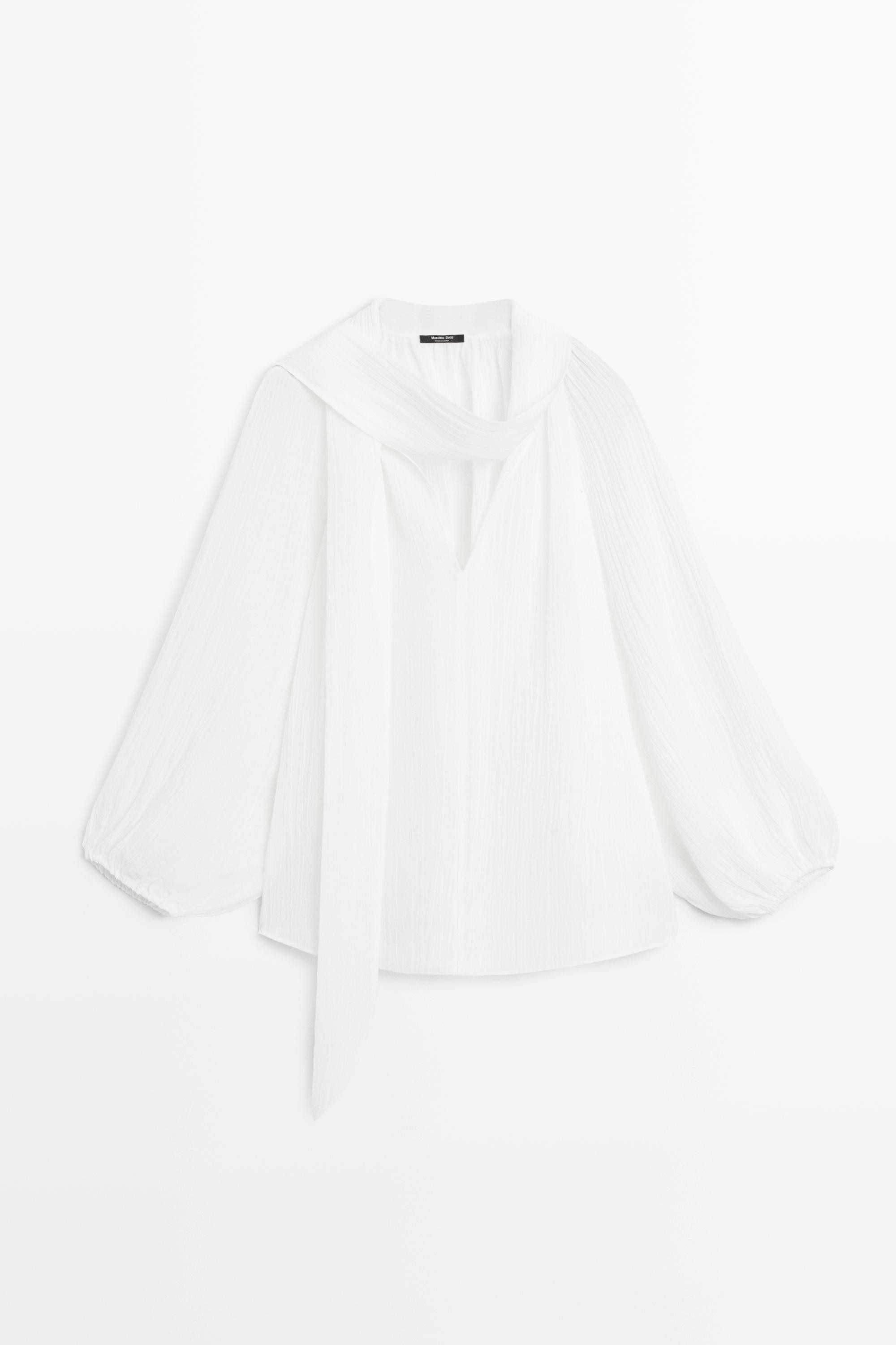 Flowing V-neck blouse with tie | Massimo Dutti UK