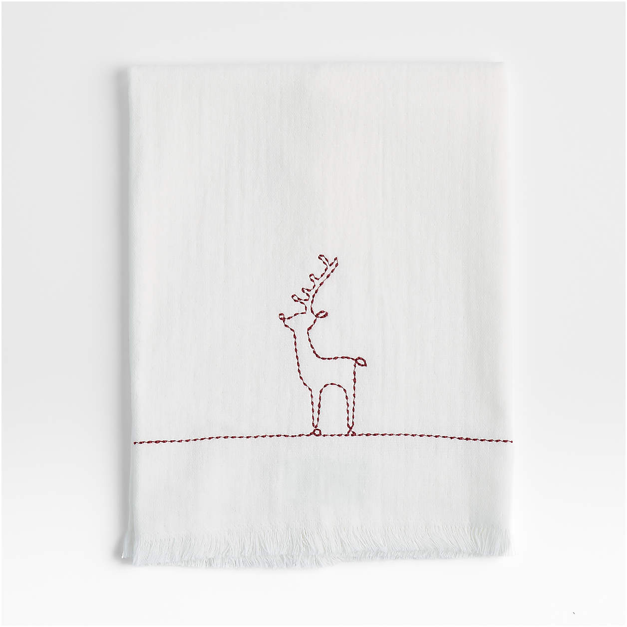 Holiday Reindeer Embroidery Guest Towel | Crate & Barrel | Crate & Barrel