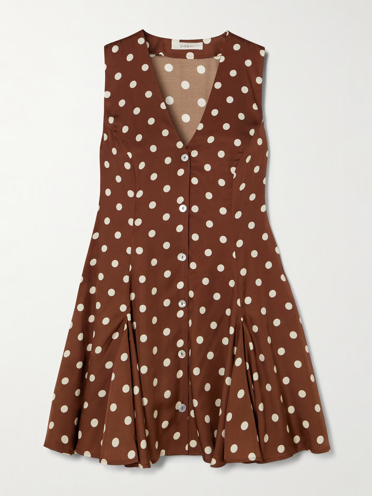 DÔEN - Aubrey Pleated Polka-dot Silk-blend Twill Mini Dress - Brown | NET-A-PORTER (US)