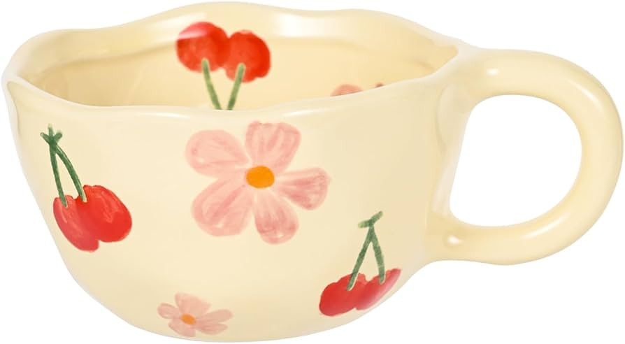 Ceramic Coffee Mug Vintage Pink Flower Cup 10 oz Cute Cherry Floral Mugs for Office and Home Irre... | Amazon (US)