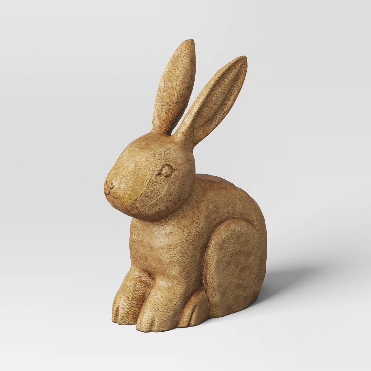 Wood Sitting Easter Bunny Decorative Figurine Dark Brown - Threshold™ | Target