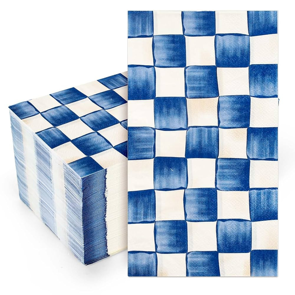 100Pcs Blue White Plaid Guest Napkins Royal Blue Checkered Disposable Napkins Watercolor Dinner H... | Amazon (US)