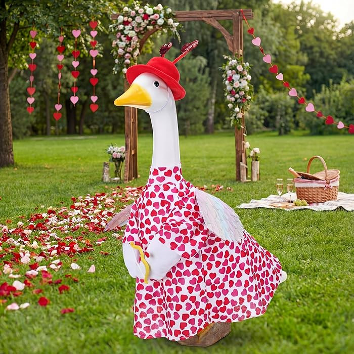 Cutecrop Valentine Porch Goose Outfits for 23" High Cement or Plastic Patriotic Pink Heart Goose ... | Amazon (US)